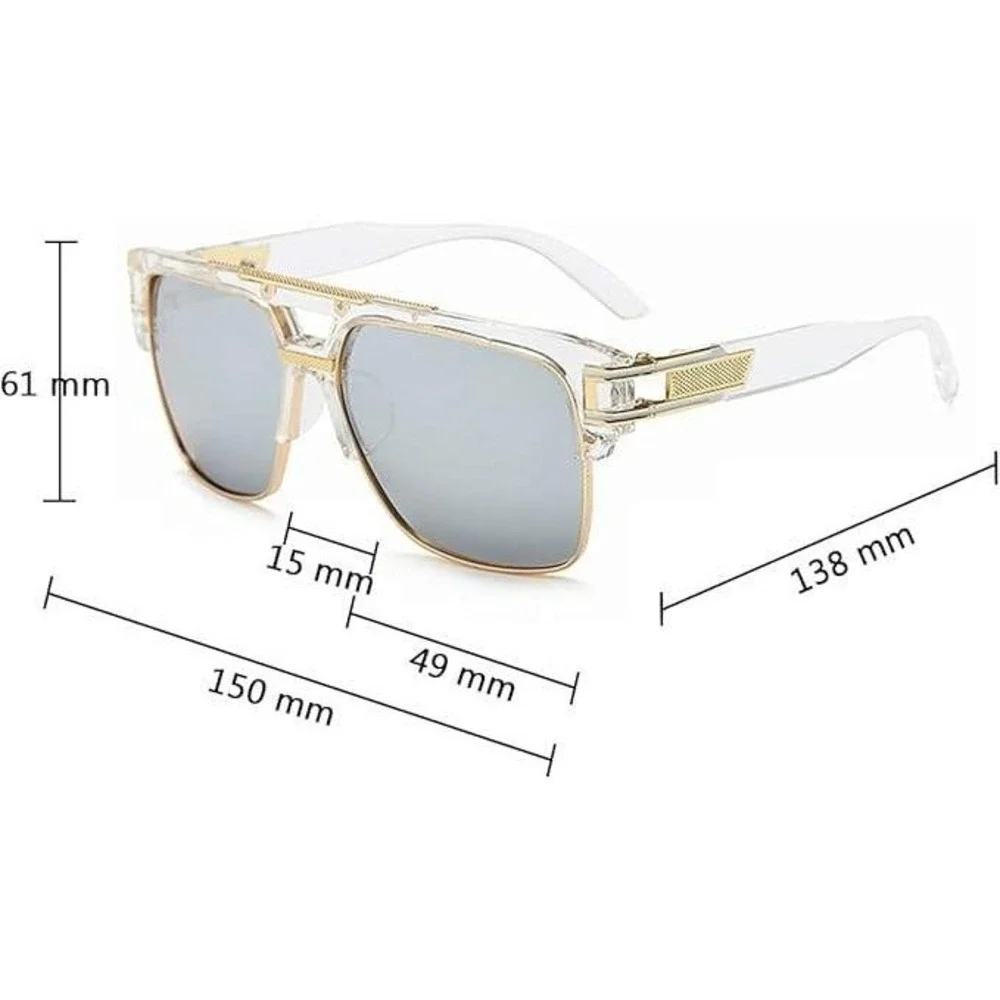 Square Sunglasses White Frame Black lens Gold Fashion Shades Driving Beach Style